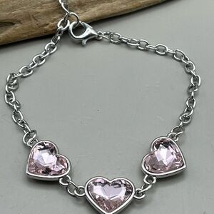 Elegant Silver Heart Bracelet with Pink Stones